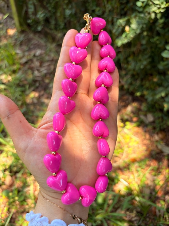 Anthropologie Jewelry - Pink Heart Bead Choker Necklace Luxury Jewelry
